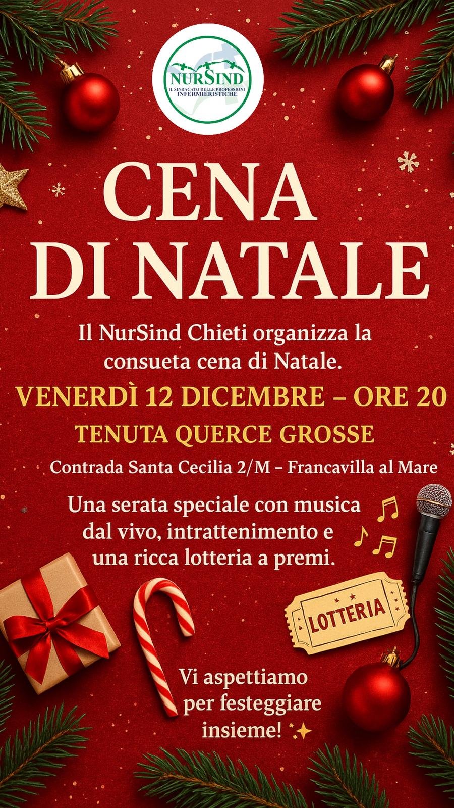 Scopri di più sull'articolo Festeggiamo insieme alla Cena di Natale 2025 del NurSind Chieti