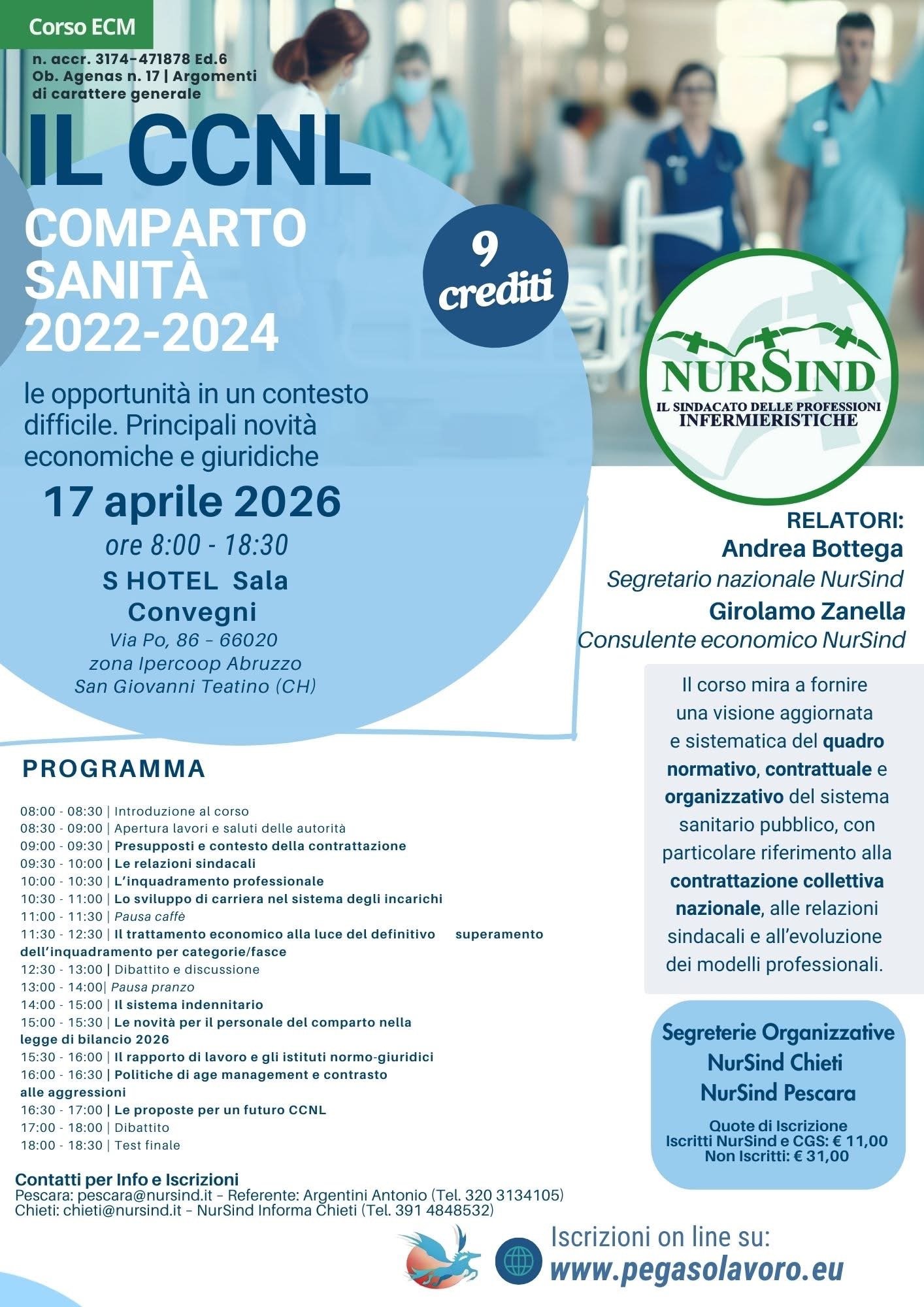 Scopri di più sull'articolo CORSO ECM DA 9 CREDITI 17 APRILE 2026: PRINCIPALI NOVITA’ DEL CCNL 2022-2024